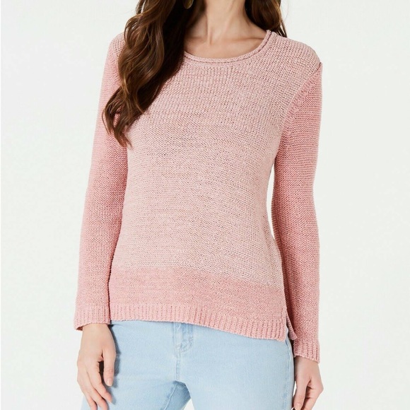 Style & Co. Sweaters - Style & Co Pink Color Block Open Knit Rolled Neck Sweater Size Large & Plus XXL